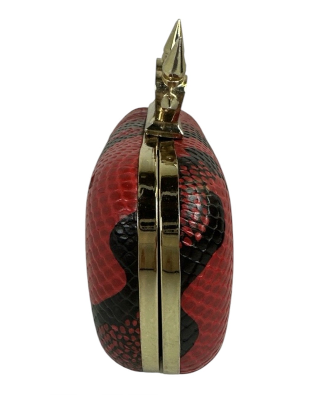 Vintage Red Snake-Embossed Spike Knuckle Clutch Crossbody. - Picture 2 of 12